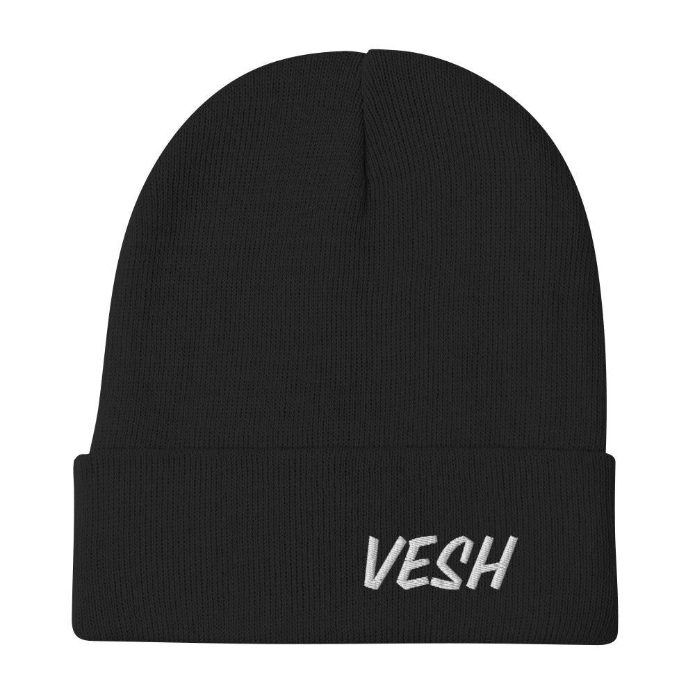 White VESH Embroidered Beanie