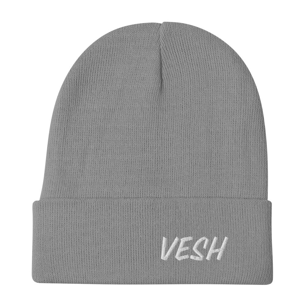 White VESH Embroidered Beanie